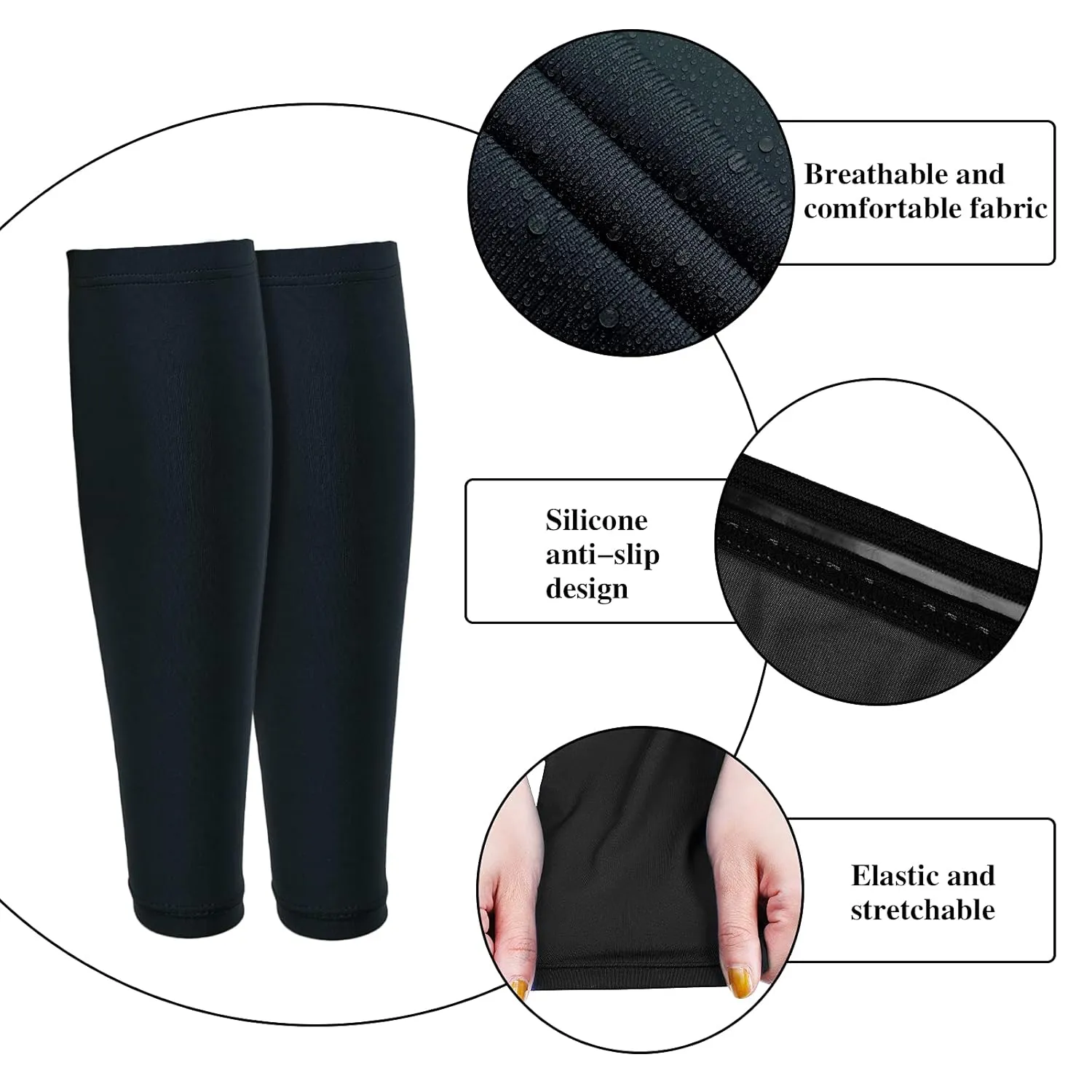 3 Pairs Calf Compression Sleeves for Men And Women Football Leg Sleeve Footless Compression Sock for Running Athlete Cycling (Black, Large)