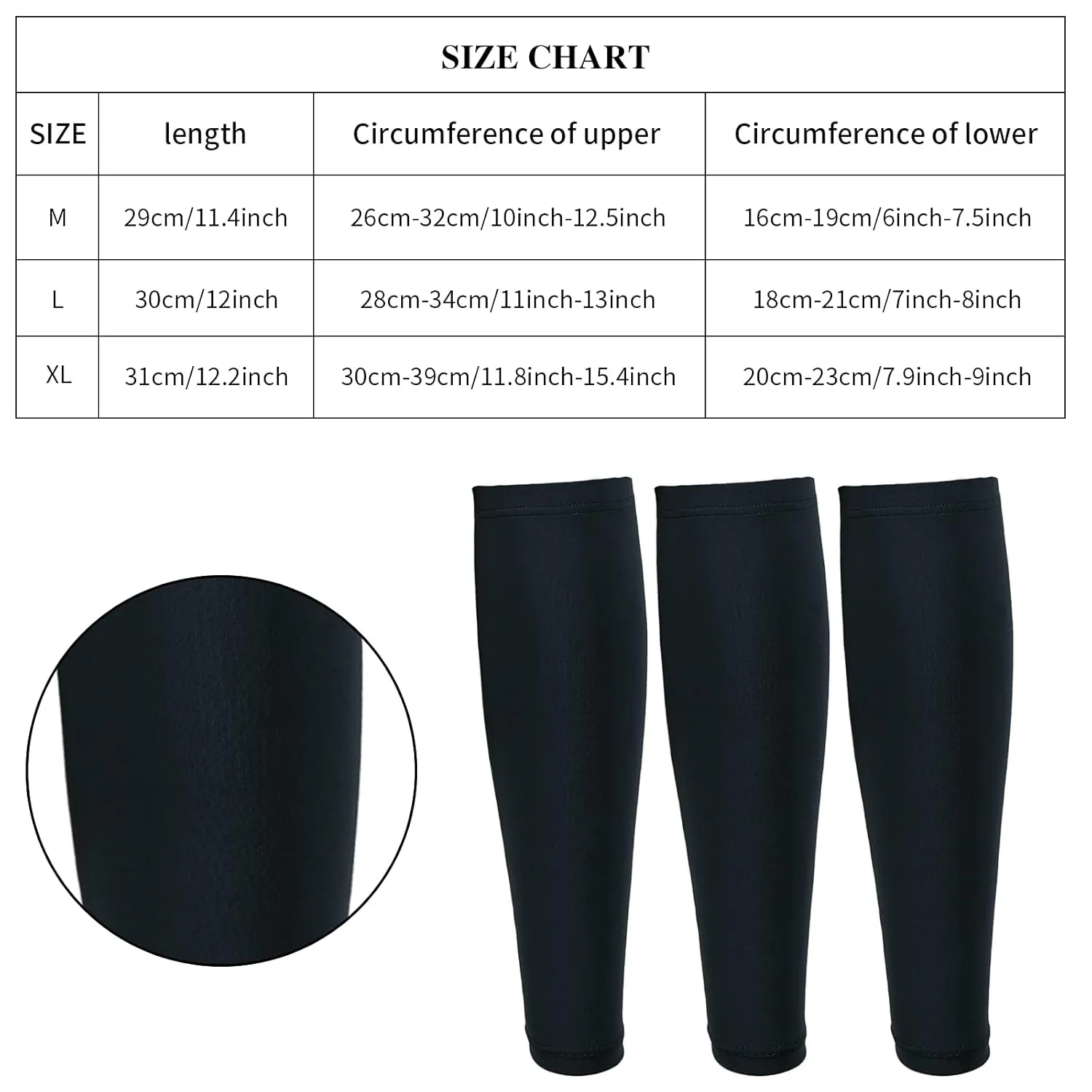 3 Pairs Calf Compression Sleeves for Men And Women Football Leg Sleeve Footless Compression Sock for Running Athlete Cycling (Black, Large)