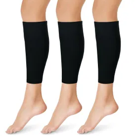 3 Pairs Calf Compression Sleeves for Men And Women Football Leg Sleeve Footless Compression Sock for Running Athlete Cycling (Black, Large)