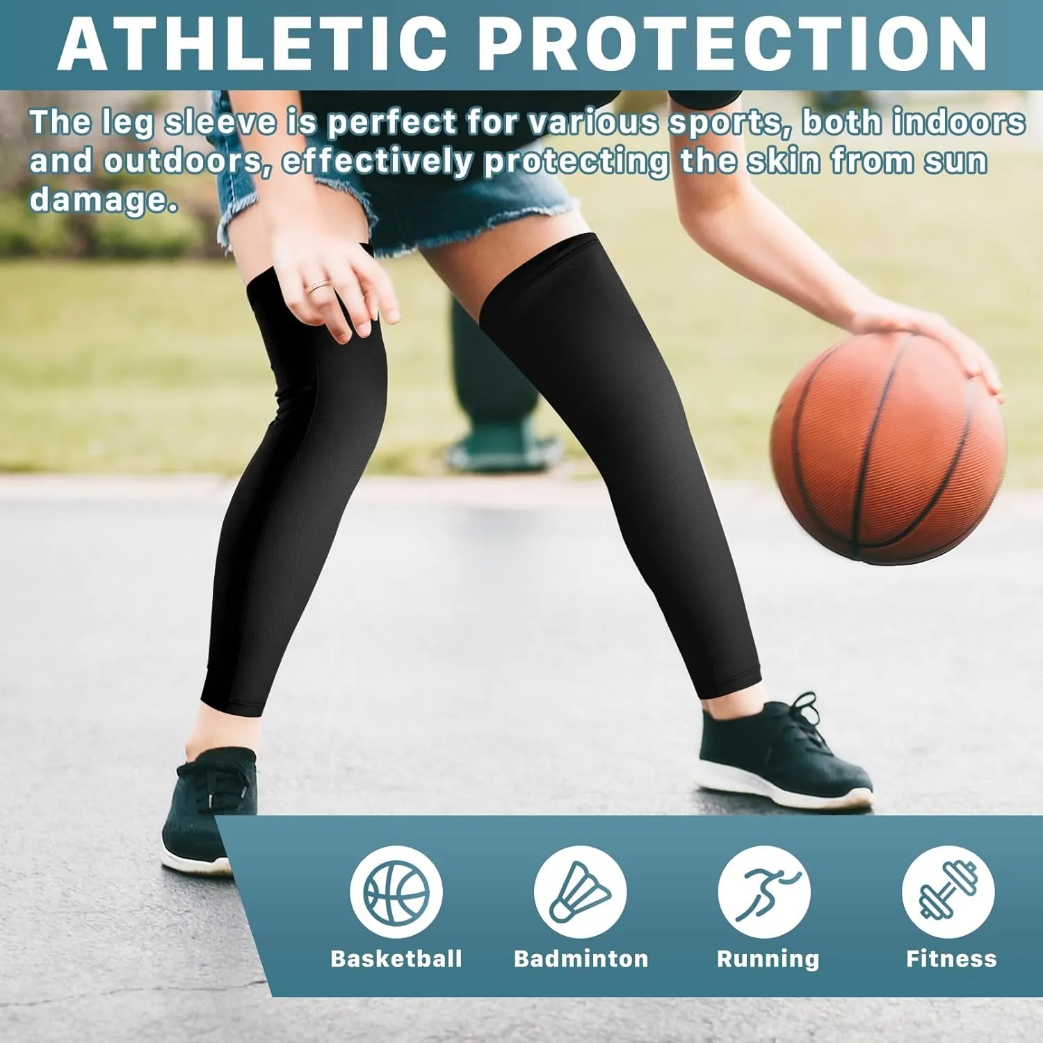 3 Pairs Compression Leg Sleeves,Compression UV Long Leg Sleeves,Full Length Leg Sleeve for Sports Cycling,Black
