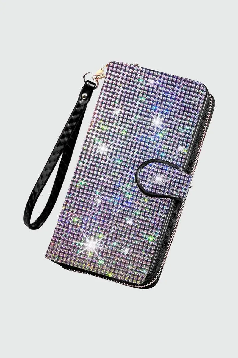 Black Silver Rhinestone Keychain Hook Wallet Bag