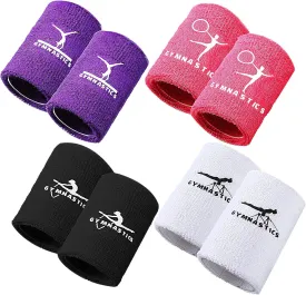 Charniol Gymnastics Wristbands for Grips, 4 Pairs Colorful Kids Polyester Cotton Wrist Bands Sweat Band, 3.15 x 3.94 Inches, Black, Purple, White, Pink