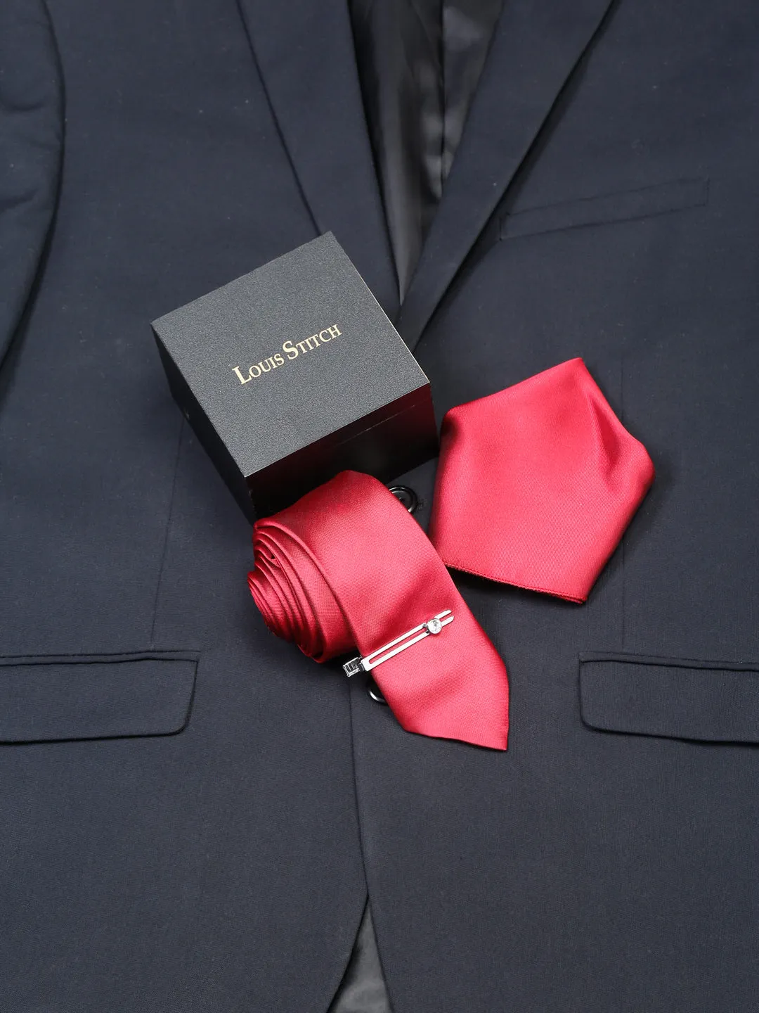 Clear Luxury Italian Silk Necktie Set With Pocket Square Chrome Tie pin