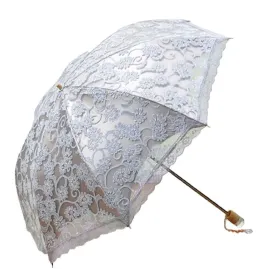 Compact Lace Wedding Parasol Folding Travel Sun Umbrella UV Block (gray)