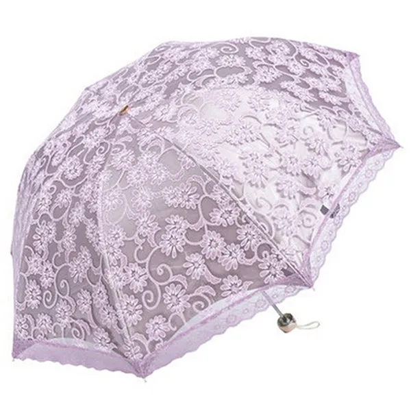 Compact Lace Wedding Parasol Folding Travel Sun Umbrella UV Block (gray)