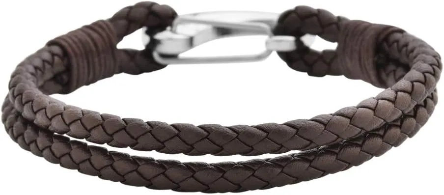 Edforce Braided Genuine Leather 2-Strand Cuff Bracelet with Stainless Steel Clasp