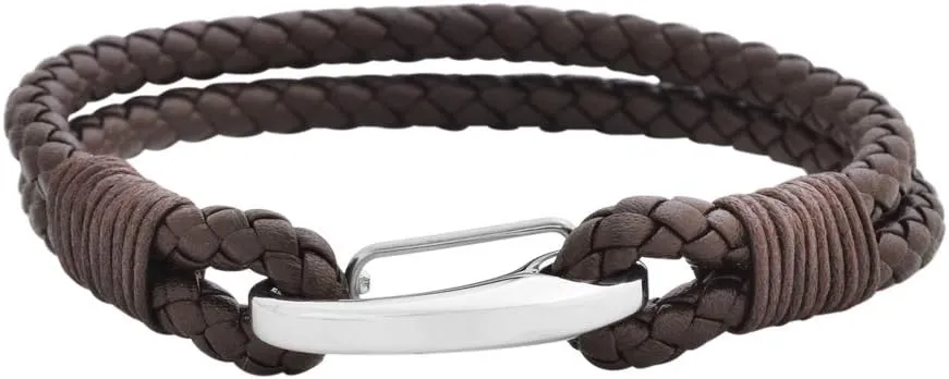 Edforce Braided Genuine Leather 2-Strand Cuff Bracelet with Stainless Steel Clasp