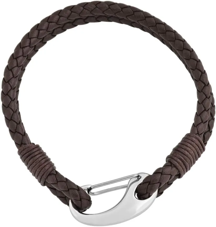 Edforce Braided Genuine Leather 2-Strand Cuff Bracelet with Stainless Steel Clasp