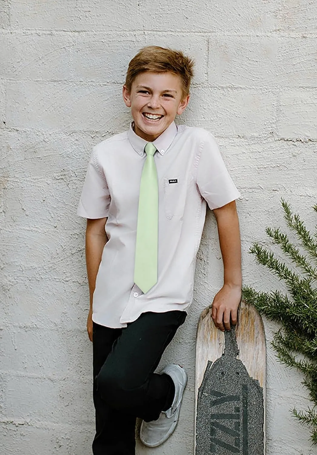 Enlision Boys Ties Solid Color Pre-Tied Kids Necktie for Age 8-12 Adjustable Woven Formal Kids Tie Wedding School Graduation