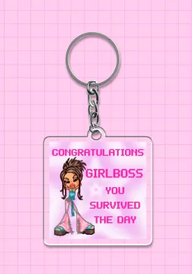 Girlboss Survived The Day 1Pc Y2K Keychain Cherrykitten