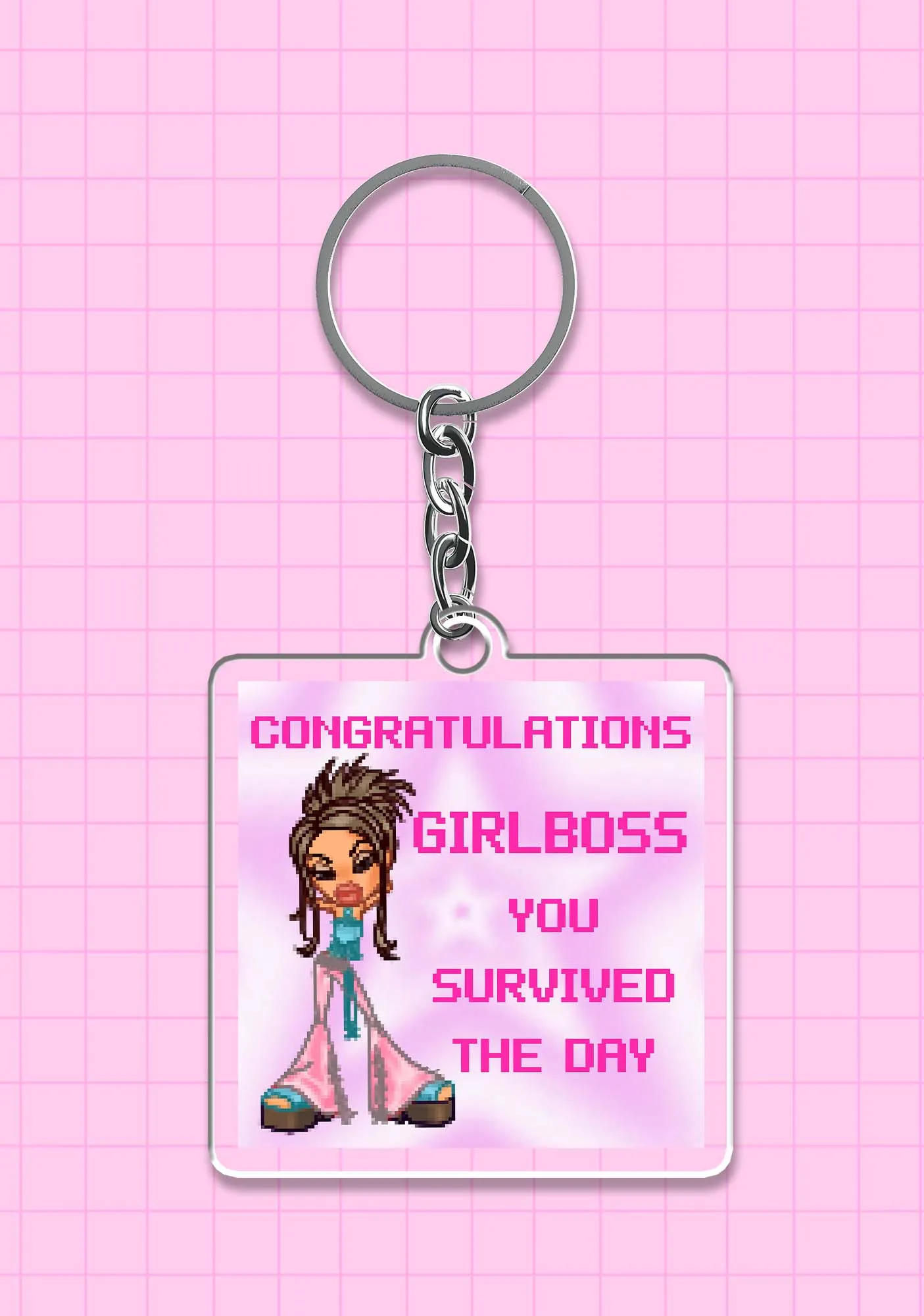 Girlboss Survived The Day 1Pc Y2K Keychain Cherrykitten
