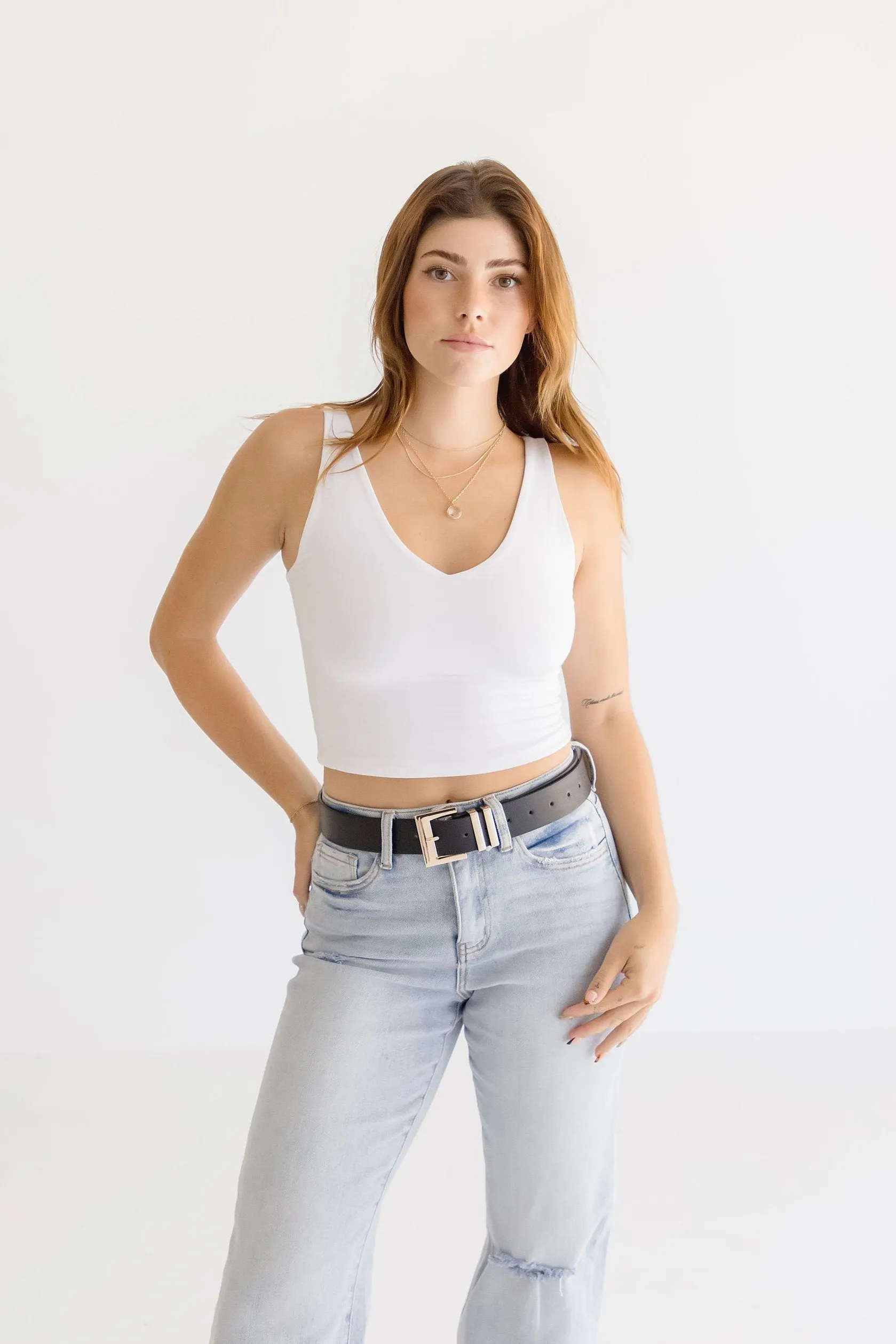 Julia Square Metal Buckle Vegan Leather Belt Black