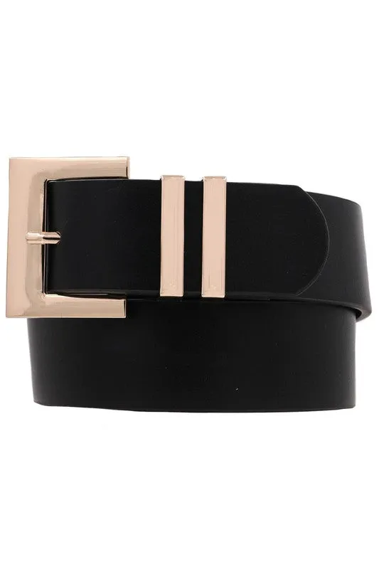 Julia Square Metal Buckle Vegan Leather Belt Black