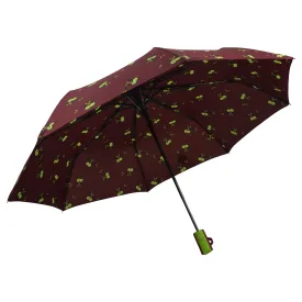 Ladies Colorful Owl Pattern Strong & Durable Automatic Open Folding Umbrella-Maroon