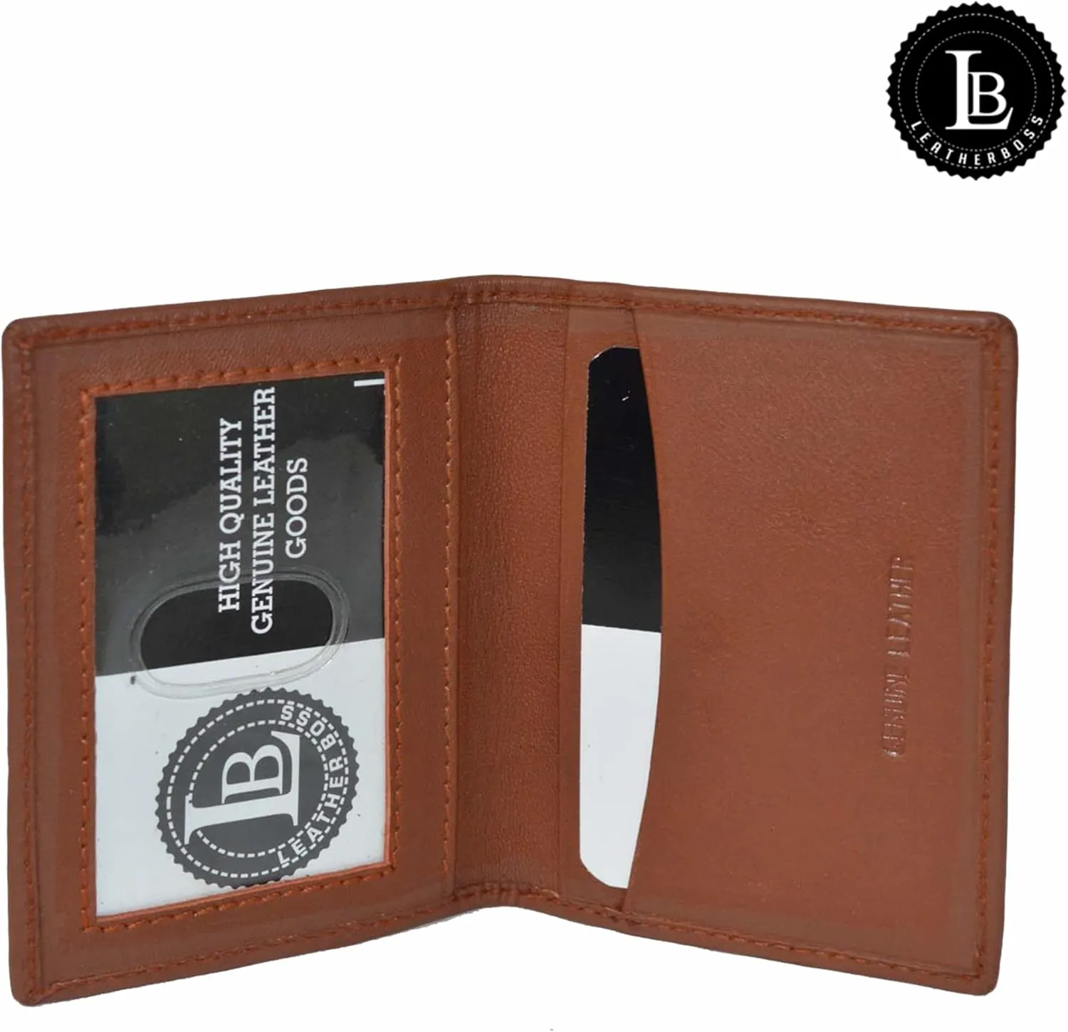 Leatherboss Slim Thin Leather Credit Card Id Mini Wallet Holder Bifold Driver's License Safe (Chocolate)