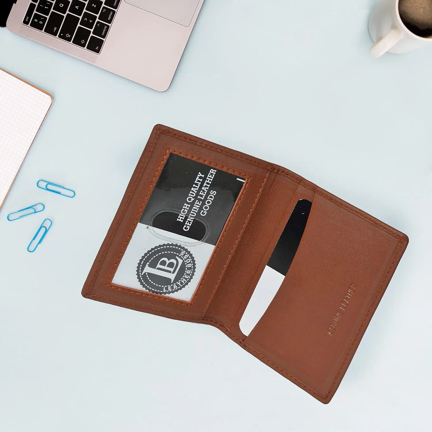Leatherboss Slim Thin Leather Credit Card Id Mini Wallet Holder Bifold Driver's License Safe (Chocolate)
