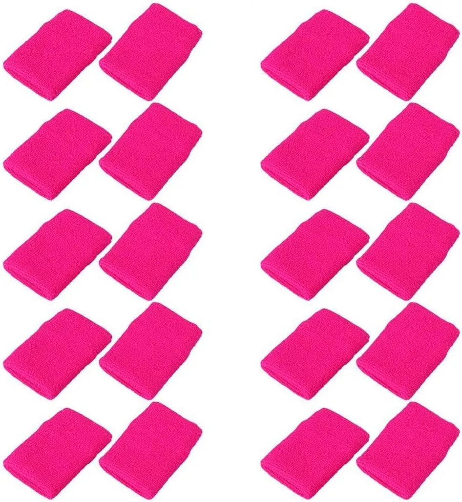 Mallofusa 10 Pack Sports Wristband Sweatband Gym Yoga Wrist Support Sweatband Cotton Wrist Wraps