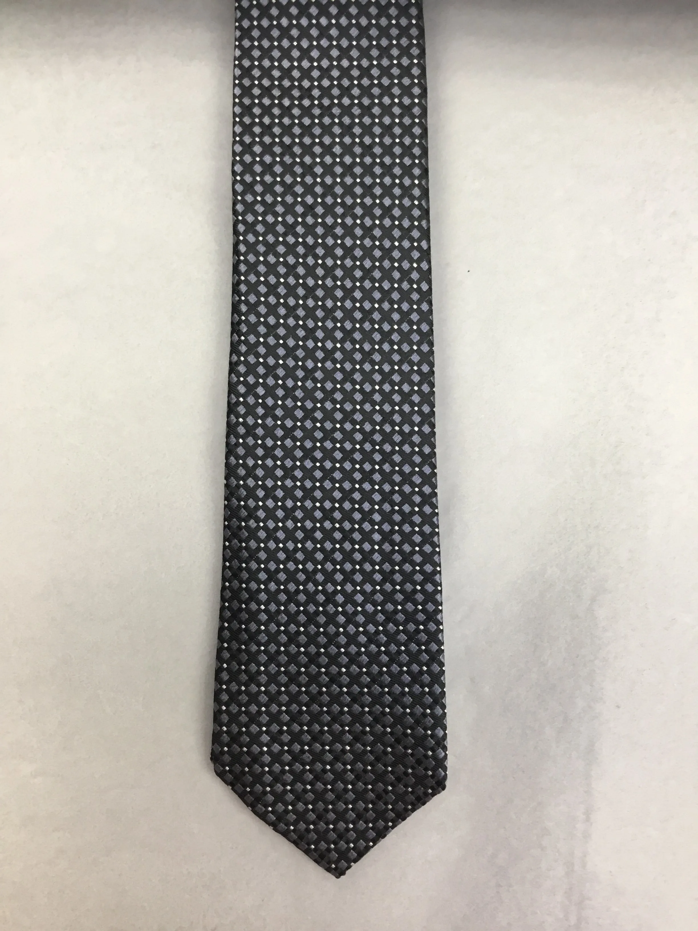 Mens Silk Tie Check Black/Silver
