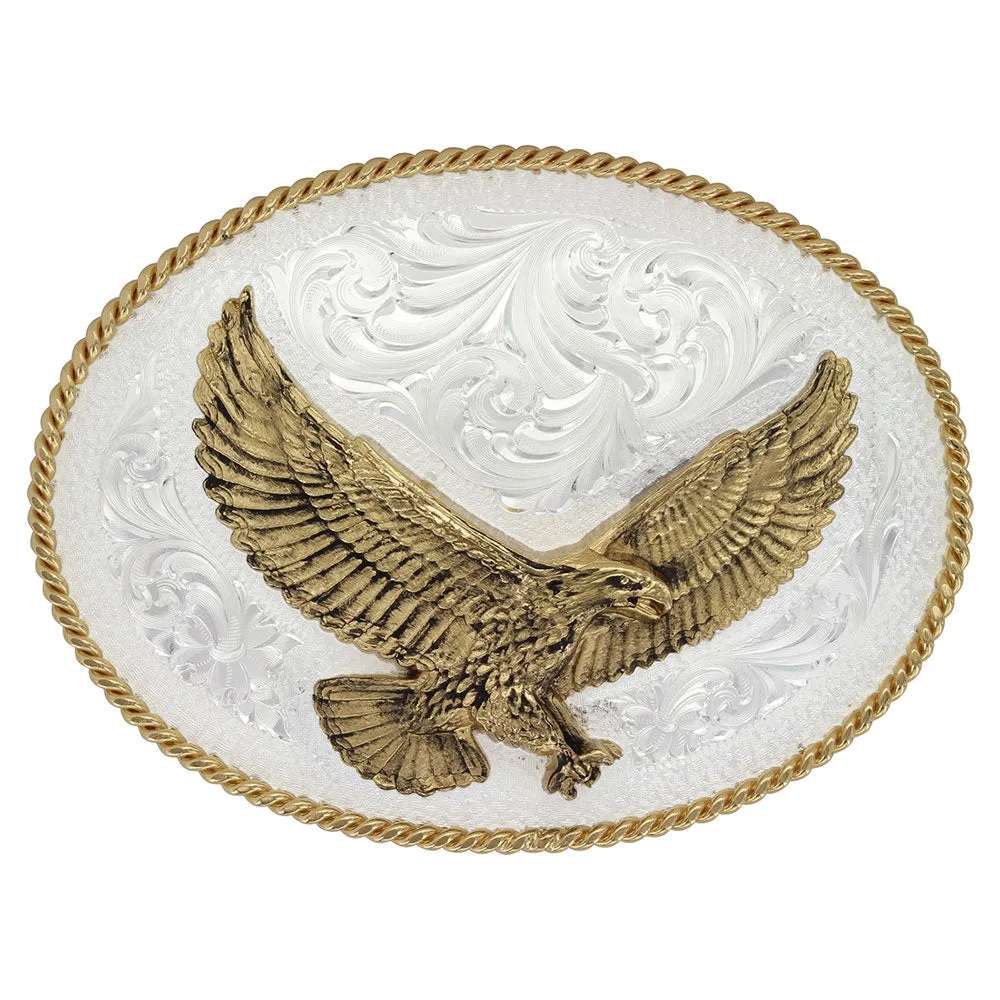 Montana Silversmith Silver Engraved Western Belt Buckle with Large Eagle