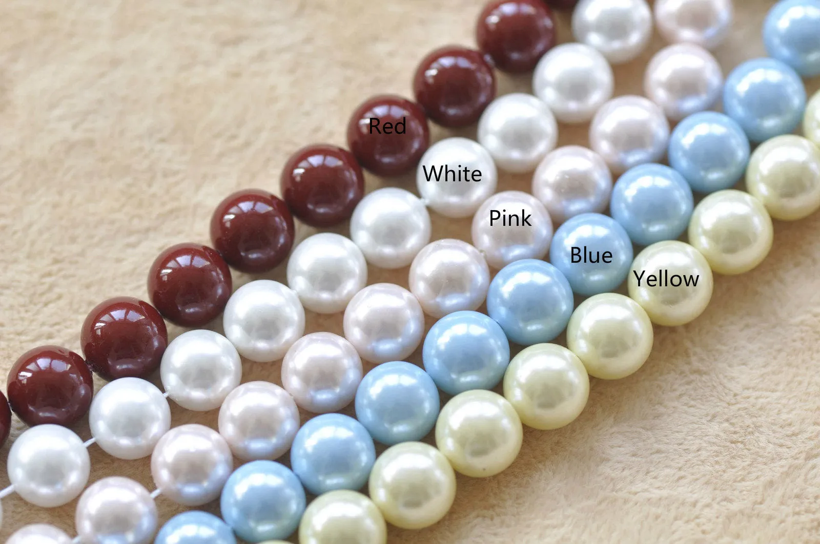 One Strand Mother of Pearl Round Beads Red/White/Pink/Blue/Yellow