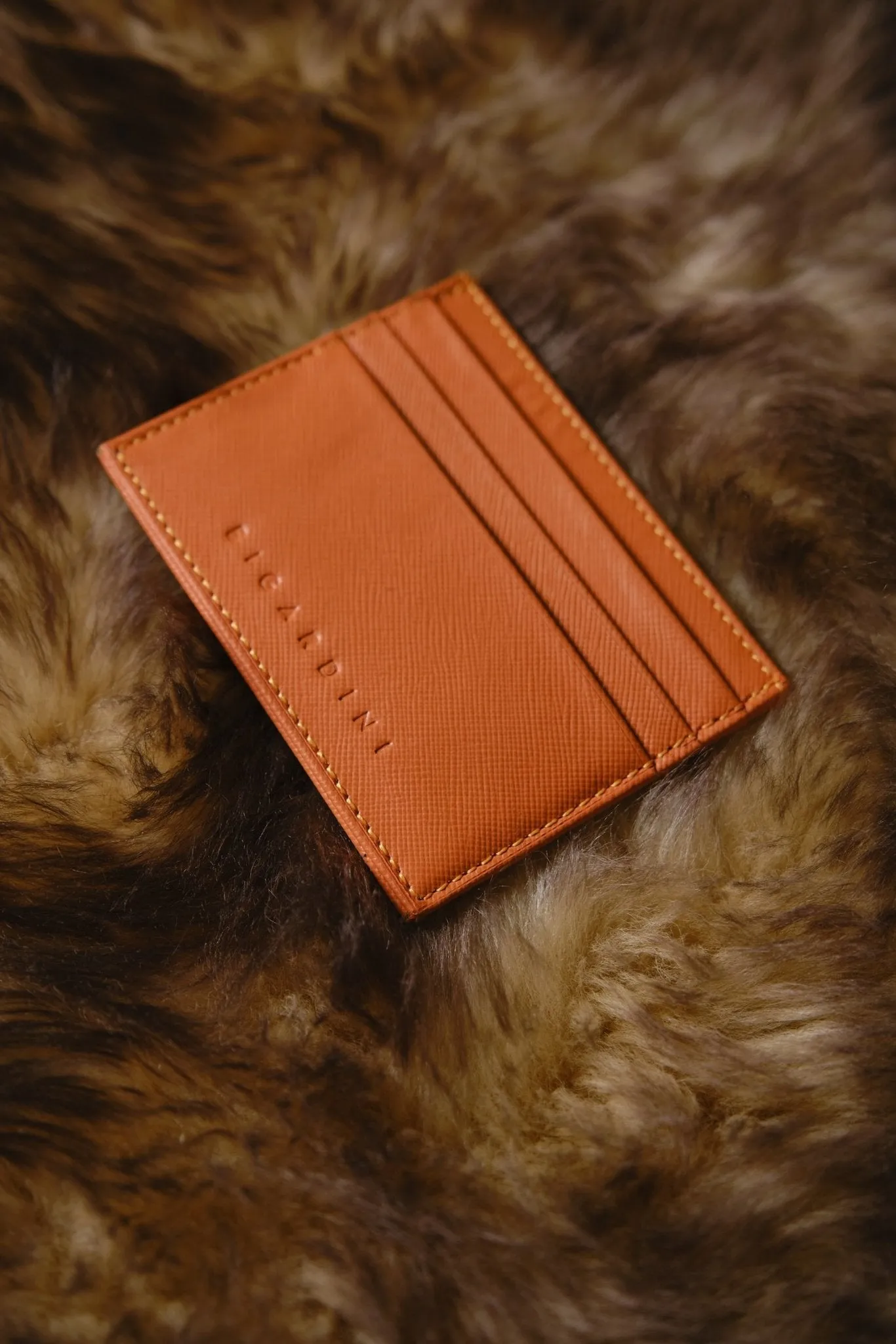 Orange Unisex Saffiano Leather Slim Card Wallet