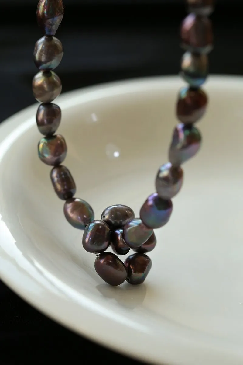 Pearl Loop-Wrapped Grey Necklace