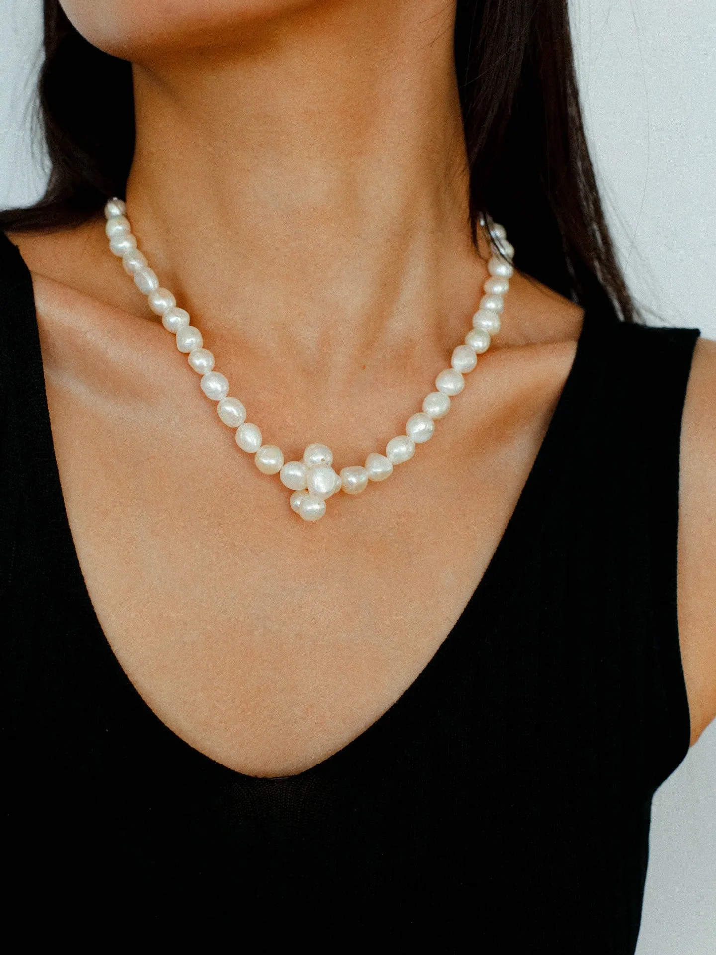 Pearl Loop-Wrapped Grey Necklace