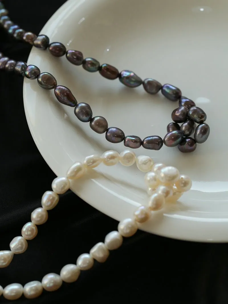 Pearl Loop-Wrapped Grey Necklace