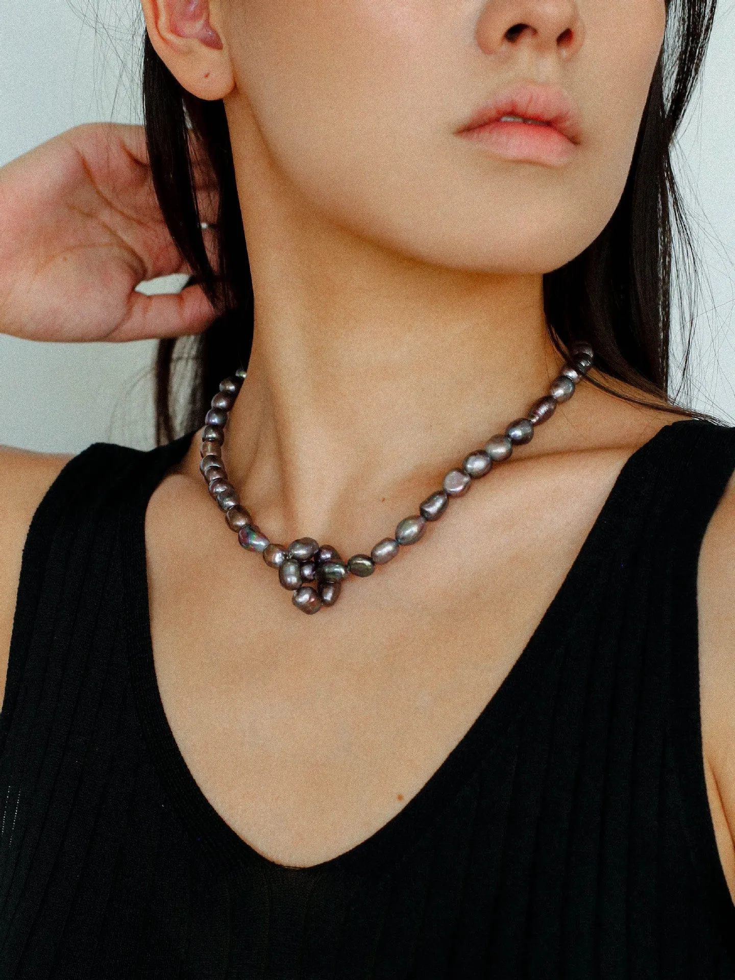 Pearl Loop-Wrapped Grey Necklace