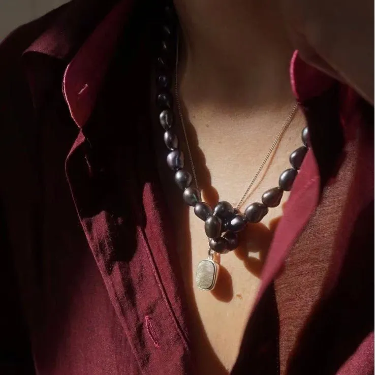 Pearl Loop-Wrapped Grey Necklace