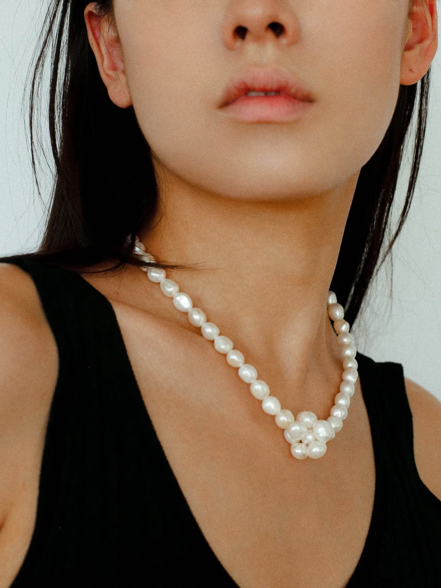 Pearl Loop-Wrapped Grey Necklace