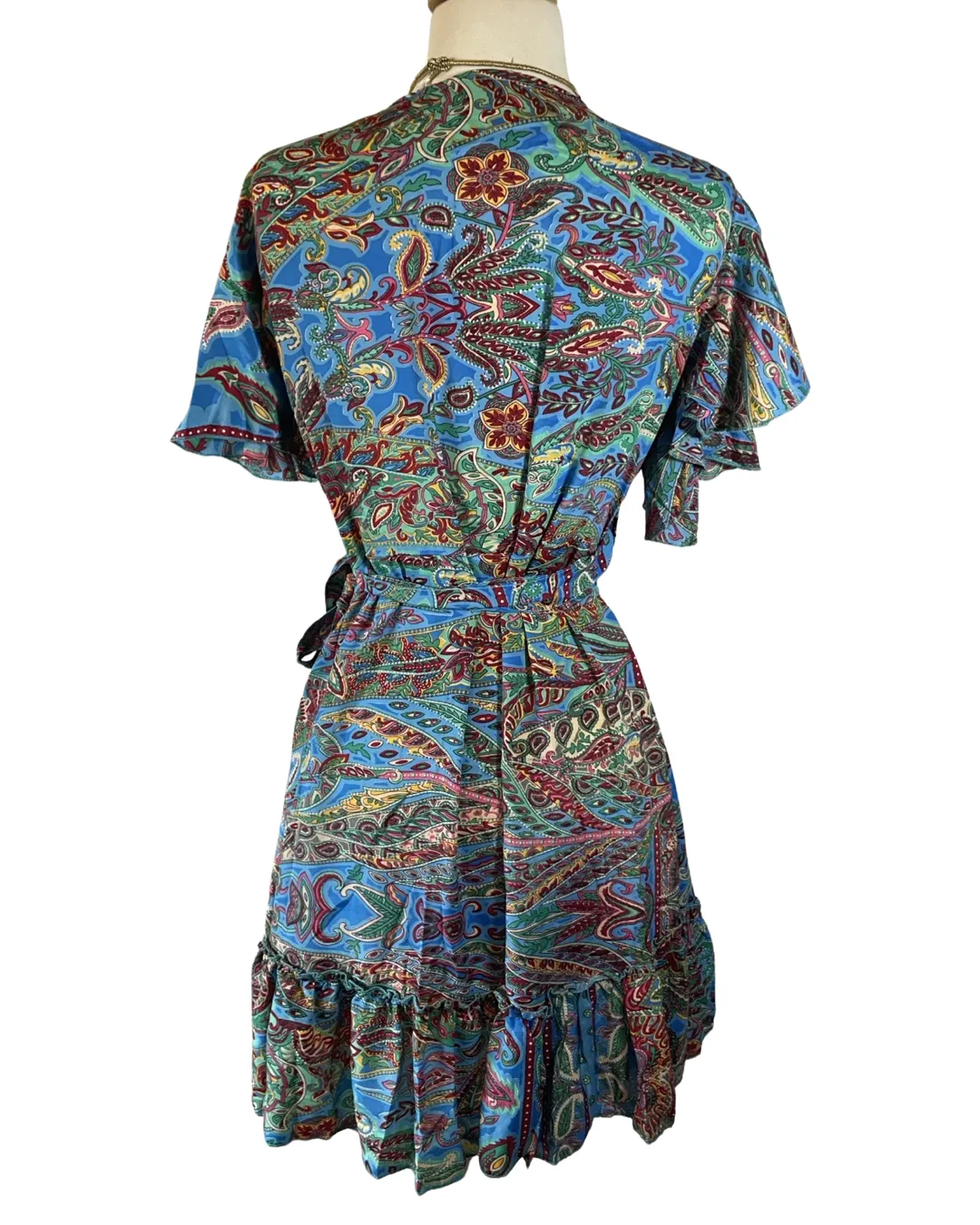 Silk Short Kimono Wrap dress (Blue/green)