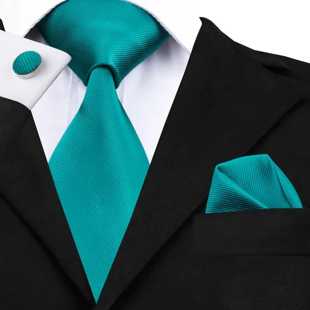 Teal Green Solid Paisley Silk Tie Set