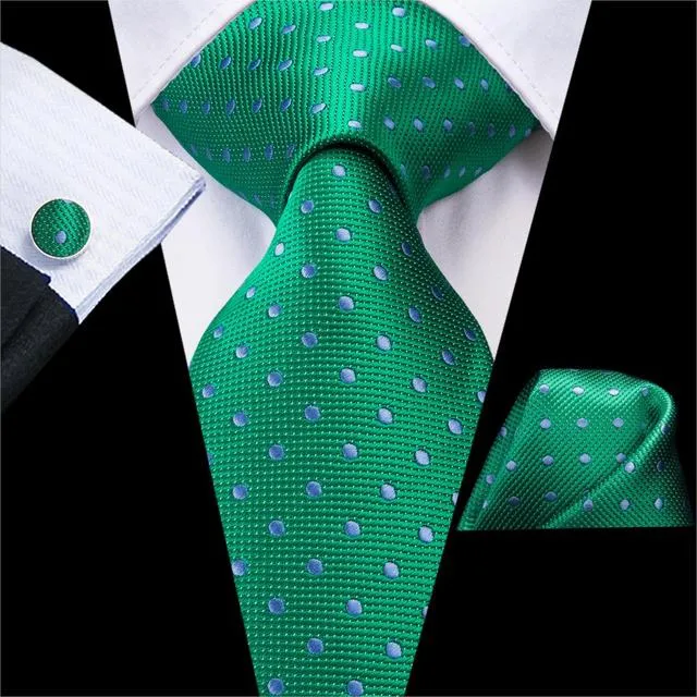 Teal Green Solid Paisley Silk Tie Set