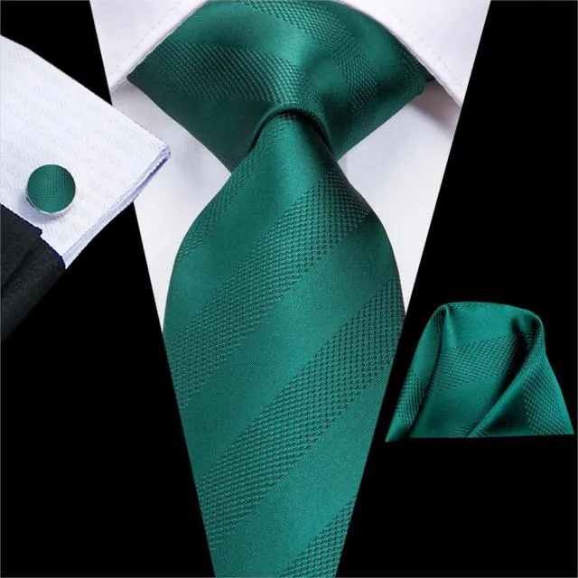 Teal Green Solid Paisley Silk Tie Set