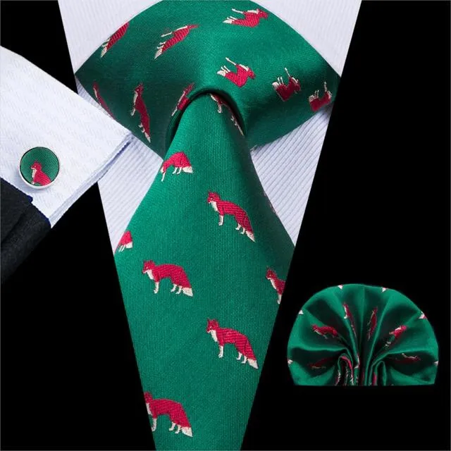 Teal Green Solid Paisley Silk Tie Set