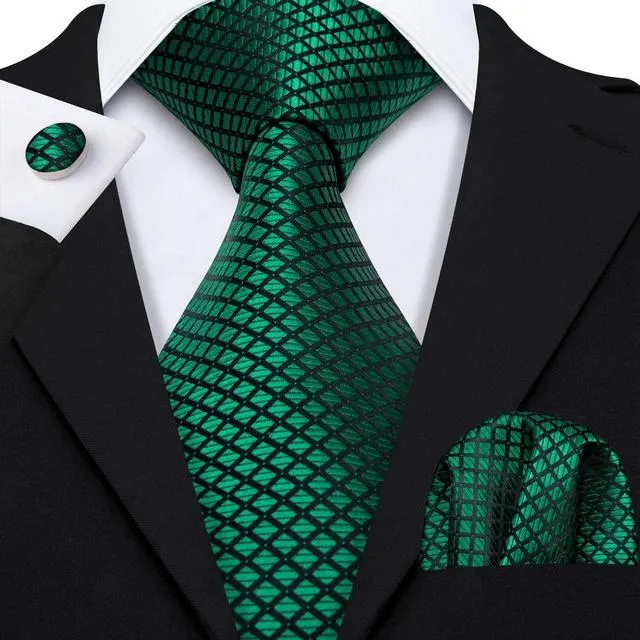 Teal Green Solid Paisley Silk Tie Set