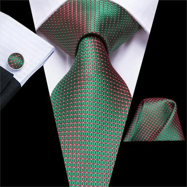 Teal Green Solid Paisley Silk Tie Set