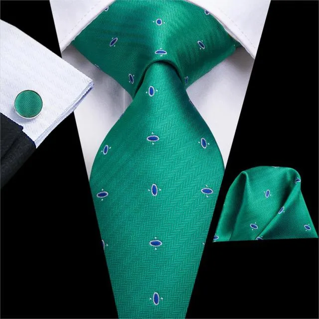 Teal Green Solid Paisley Silk Tie Set