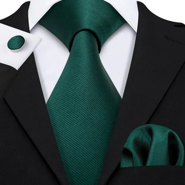 Teal Green Solid Paisley Silk Tie Set