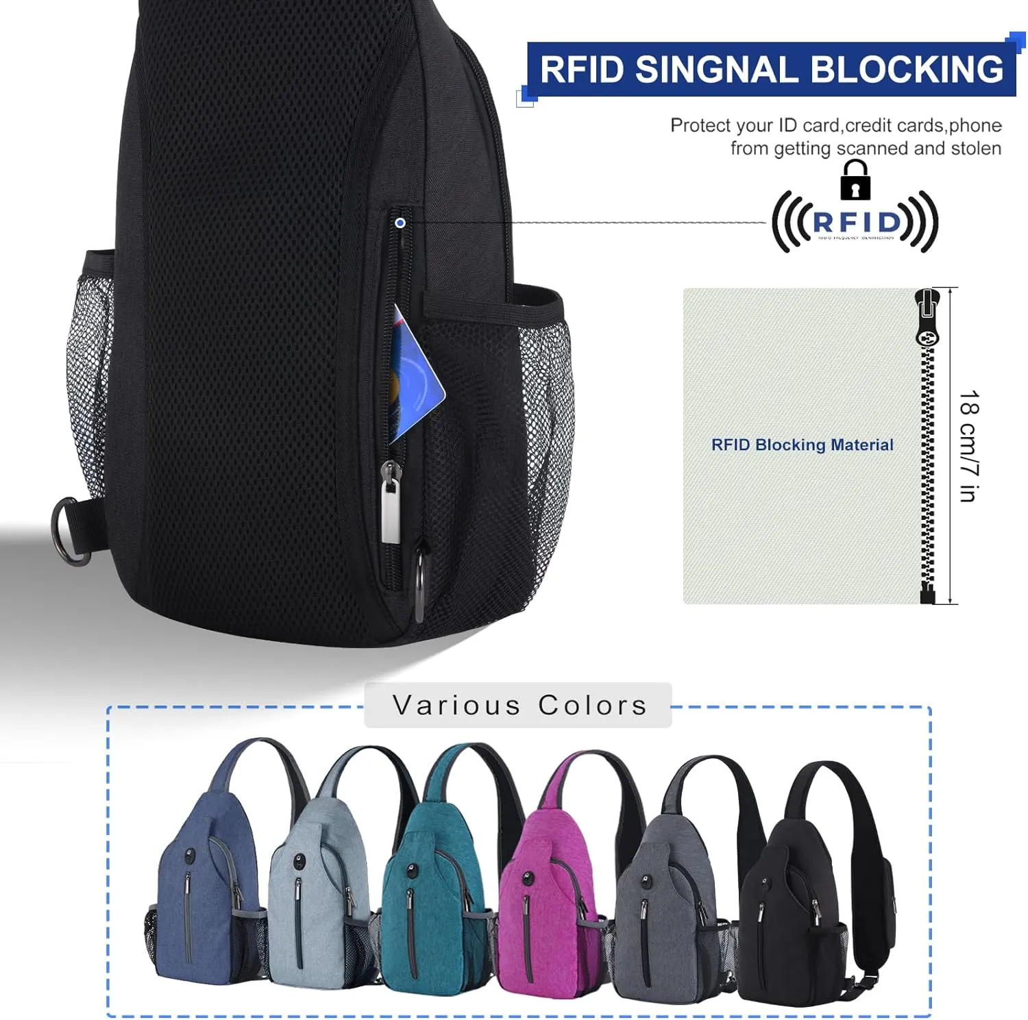 VADOO Sling Backpack with RFID Blocking and Phone Holder on Strap for Men Women Crossbody Chest Bag for Travel Hiking