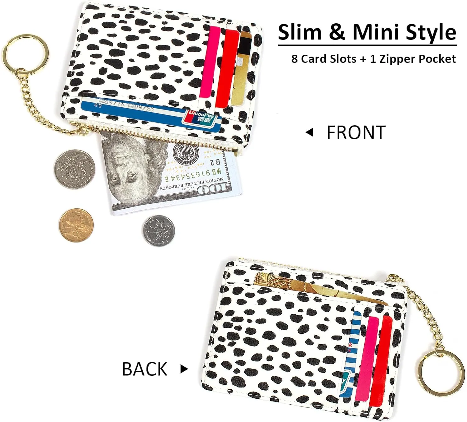 Valentoria Slim RFID Blocking Card Holder Small Pocket Wallet Keychian Zipper Coin Purse Mini Cash & Coin & Cards Case for Women Men