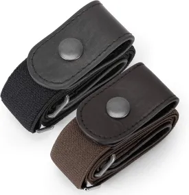 WHIPPY 2 Pack Buckle Free Comfortable Elastic Belt for Women or Men, Buckle-less No Bulge No Hassle Invisible Belts