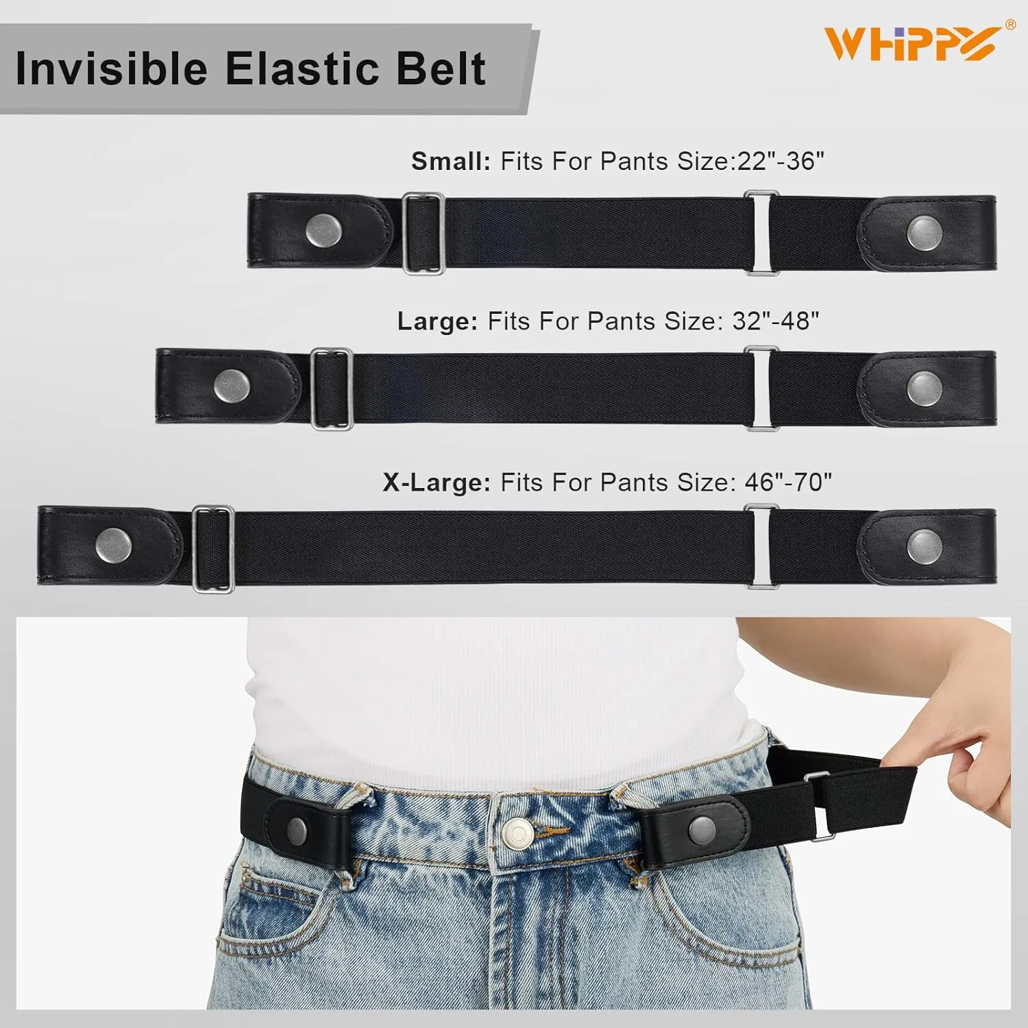 WHIPPY 2 Pack Buckle Free Comfortable Elastic Belt for Women or Men, Buckle-less No Bulge No Hassle Invisible Belts