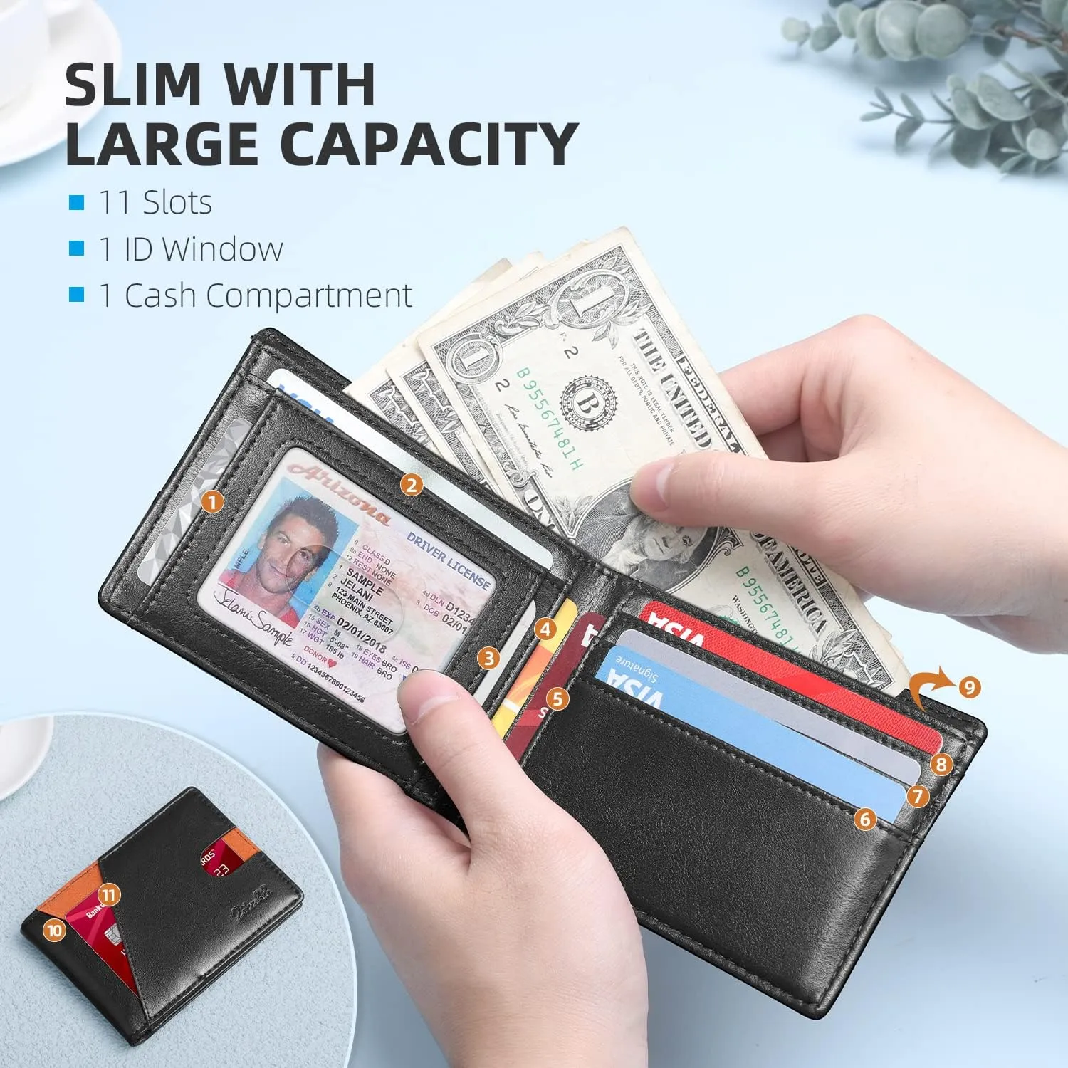 Zitahli Men's Slim RFID Blocking Leather Wallet - Premium Bifold Front Pocket Wallet with Gift Box,Leather Card Holder for Everyday Carry