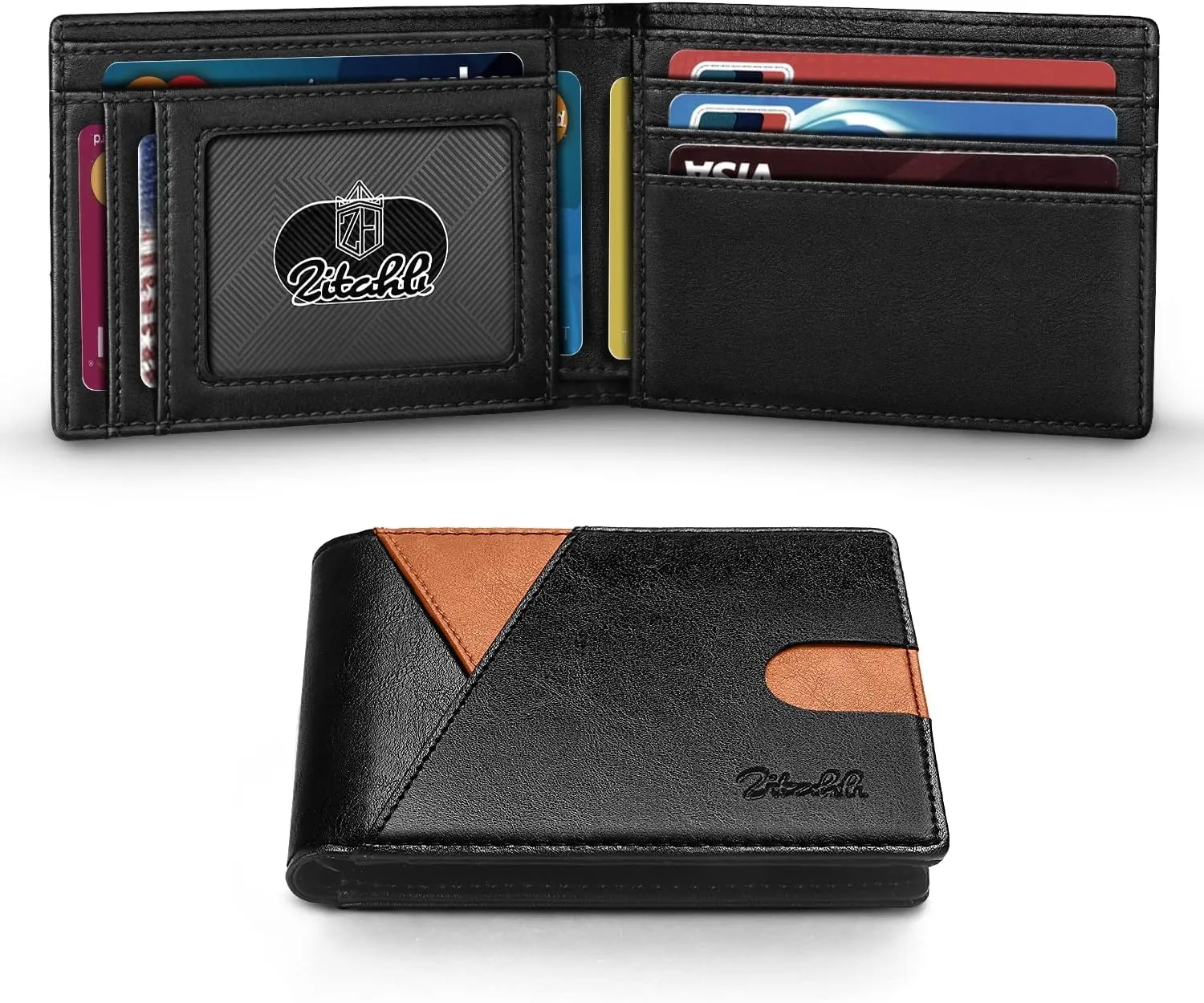 Zitahli Men's Slim RFID Blocking Leather Wallet - Premium Bifold Front Pocket Wallet with Gift Box,Leather Card Holder for Everyday Carry